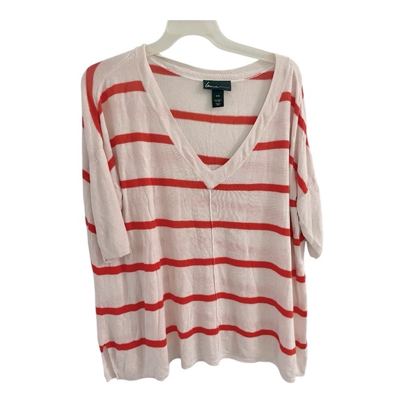 Lane Bryant Tops - Lane Bryant Silk Blend Orange and White Striped V-Neck Top Size 14-16